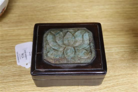 A Chinese hardstone and wood box length 11.5cm